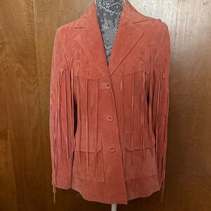 Vintage Together Coral Suede Fringe Blazer